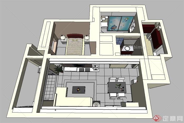 某两室一厅住宅室内设计SU模型2[原创]
