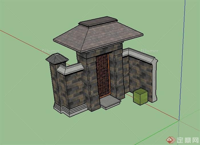 古典中式风格建筑侧门设计SU模型