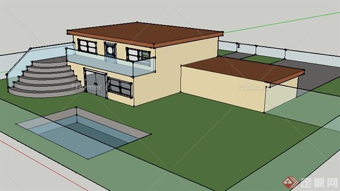 某现代风格两层带车库自建住宅建筑设计SU模型