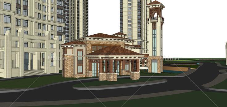 高层现代主义风格住宅区规划设计sketchup模型