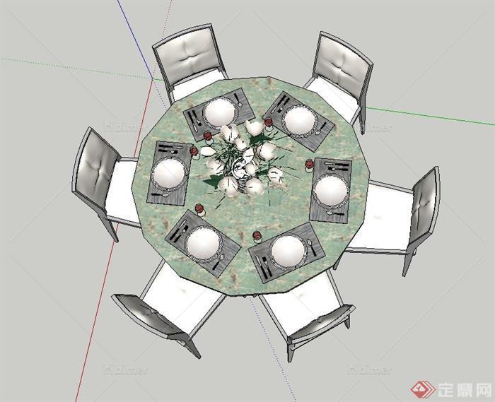 室内圆形六人餐桌椅设计SU模型