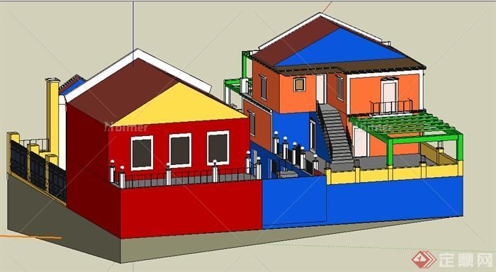 某室外多层特色别墅建筑SU模型参考