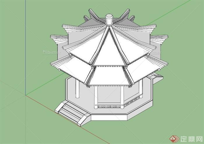 古典中式两层顶亭子设计SU模型[原创]