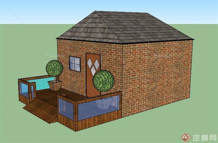 一间砖砌住宅小屋民房建筑设计SU模型
