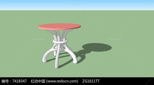 粉红色的咖啡小圆桌SU模型