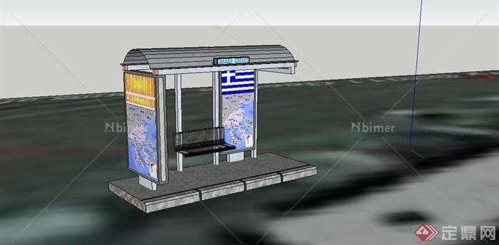 现代风格精致公交车站设计SU模型[原创]