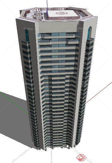 独栋现代高层办公楼建筑su模型