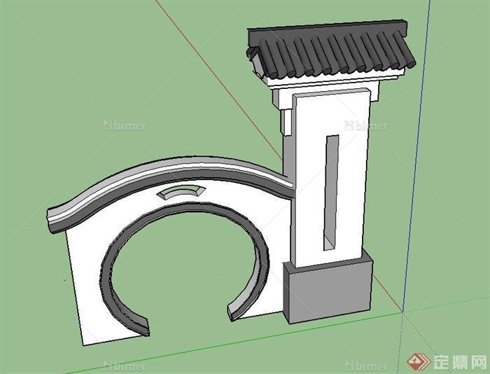 园林景观节点古典中式月亮门设计SU模型