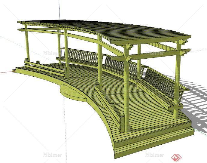 园林景观绿色木制廊架设计su模型
