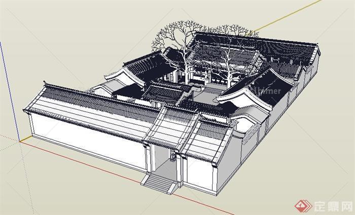 古典中式风格四合院住宅建筑设计SU模型