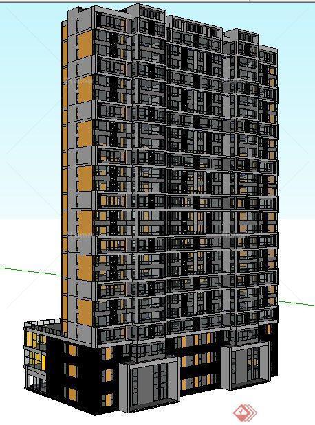 现代高层拼接商住楼建筑设计su模型