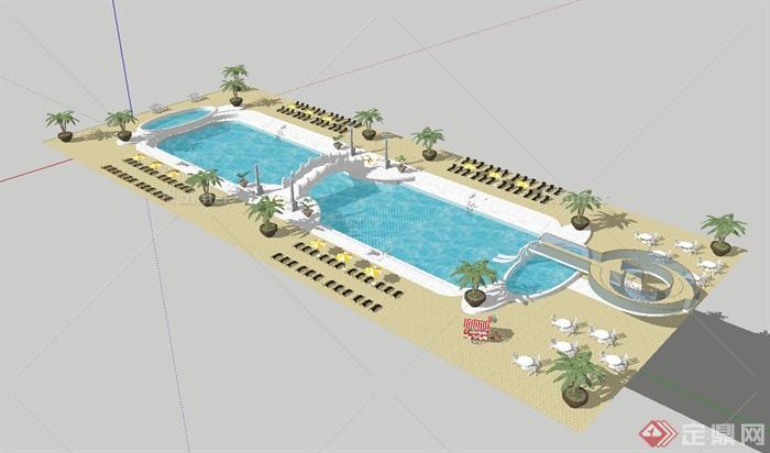 某现代风格度假区休闲游泳池景观设计su模型[原创