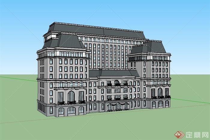 某欧式风格详细精致多层酒店建筑设计su模型[原创