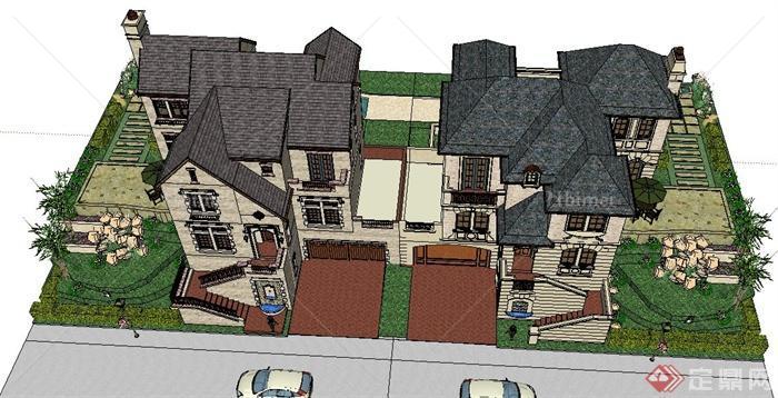 西班牙风格别墅住宅建筑景观su模型