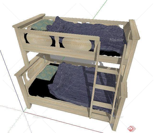现代木质高低床设计su精细模型[原创]