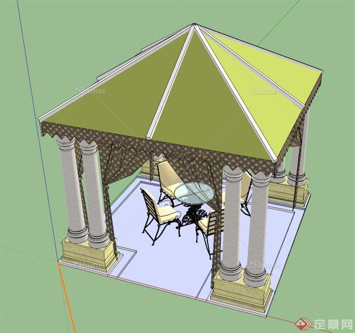 欧式八柱四角亭设计SU模型