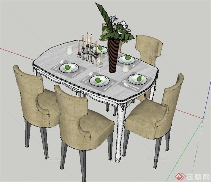 现代餐厅五人餐桌椅设计SU模型