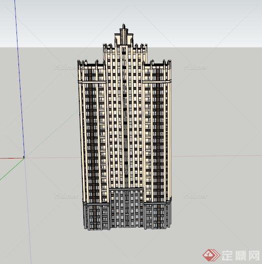 欧式某高层办公电梯房建筑设计SU模型