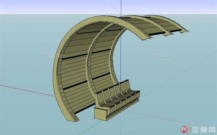 某现代风格弧形凉亭设计SU模型[原创]