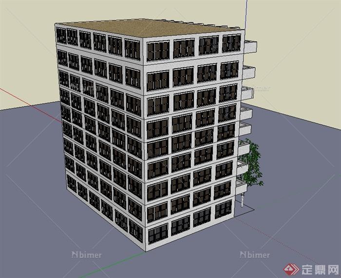 某现代小高层公寓住宅楼建筑设计su模型[原创]