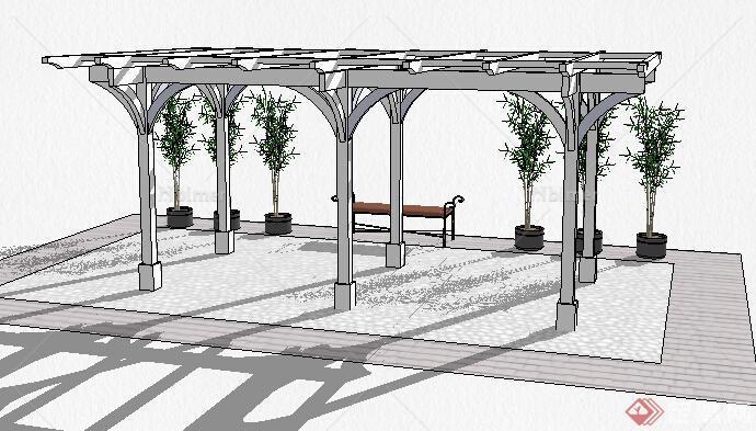 园林景观之现代风格廊架设计su模型12