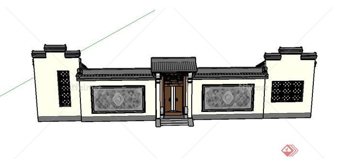 某古典中式风格门及围墙设计SU模型