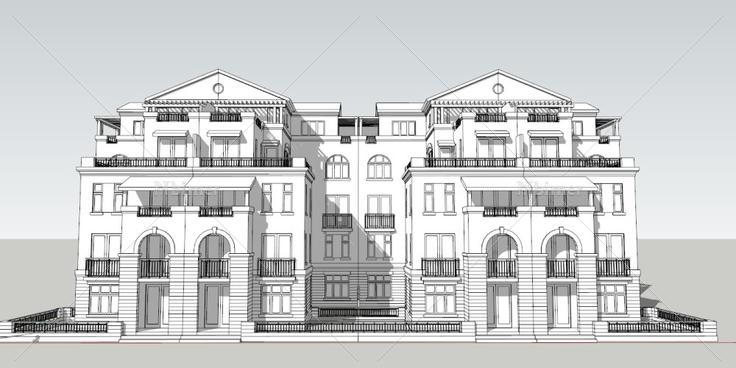多层住宅，西方古典风格，顶层退台，5层