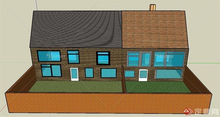 某两层庭院式住宅建筑设计SU模型