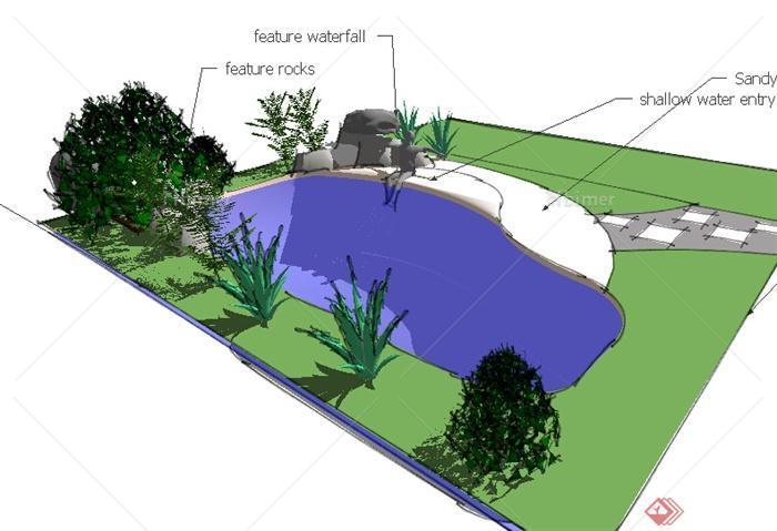 某室外园林庭院水景花园SU模型