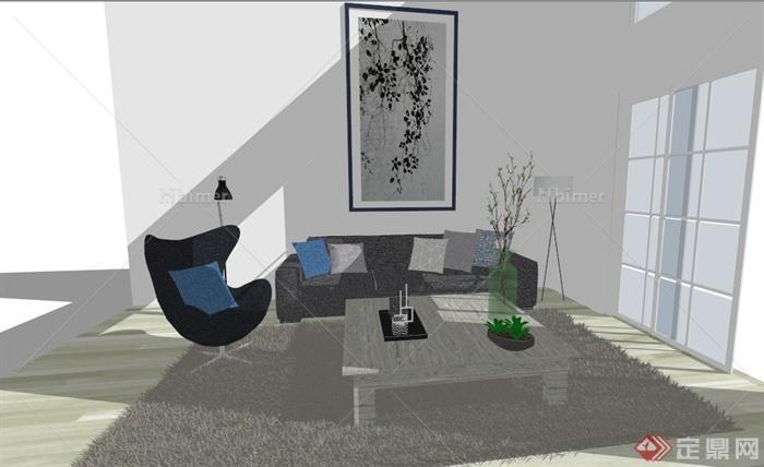 现代简约客厅小场景室内设计su模型