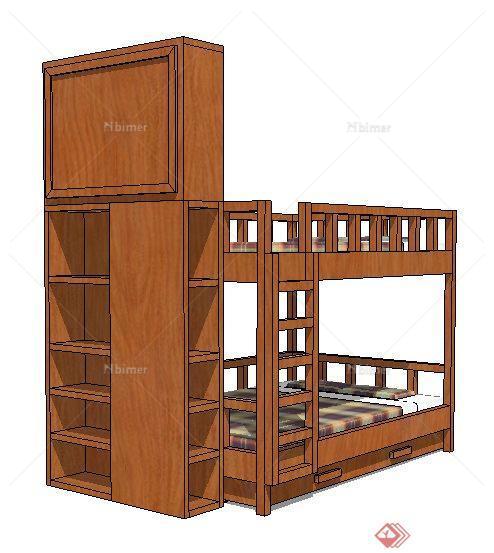 现代风格木质高低床设计su模型