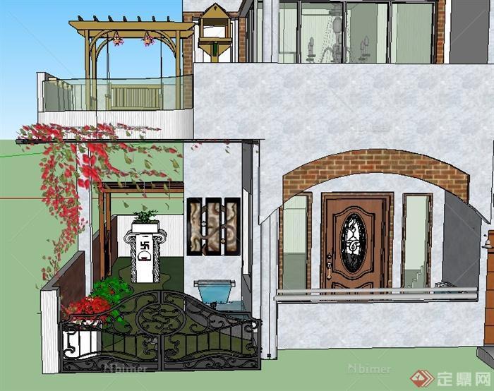 某三层住宅建筑以及庭院花园景观设计SU模型