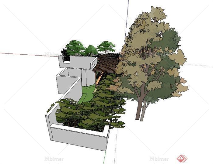 某现代风格详细庭院花园景观设计SU模型[原创]