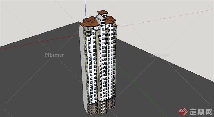 某欧式风格高层公寓住宅建筑设计SU模型[原创]