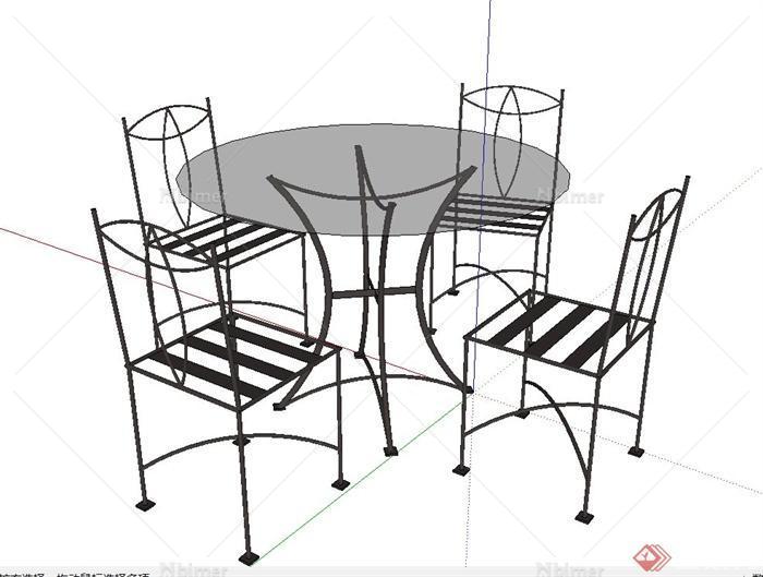 现代玻璃四人桌椅设计SU模型