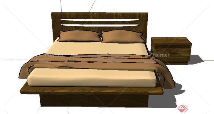 木质双人床及床头柜设计su模型[原创]