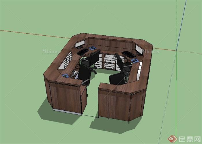 某现代风格室内办公空间桌椅设计su模型[原创]