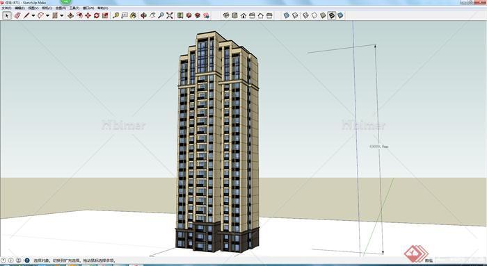 现代风格高层独栋小区住宅建筑设计SU模型