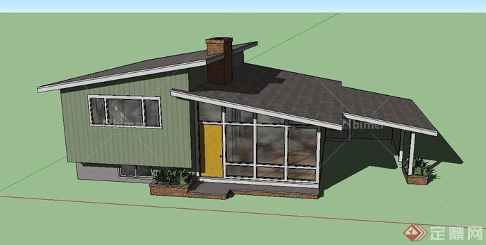 某带棚架单层住宅建筑设计SU模型