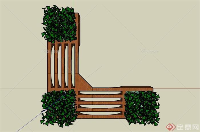 户外木制镂空坐凳设计SU模型[原创]