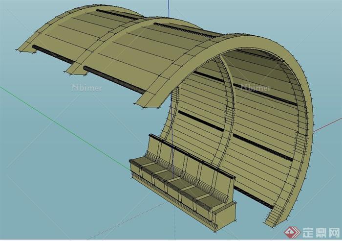 园林景观弧形廊架与坐凳设计SU模型
