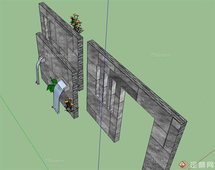 园林景观节点青砖景墙设计SU模型