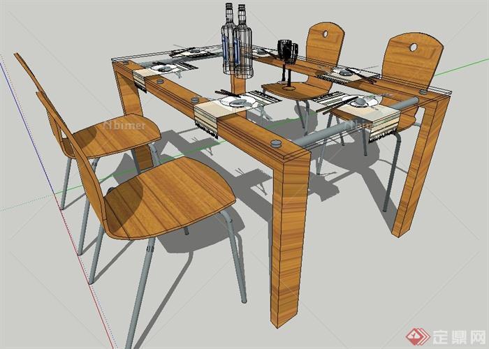 现代室内四人桌椅设计SU模型