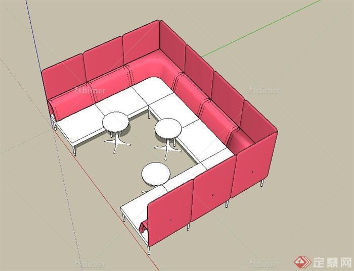 某现代室内包厢沙发及桌子设计su模型[原创]