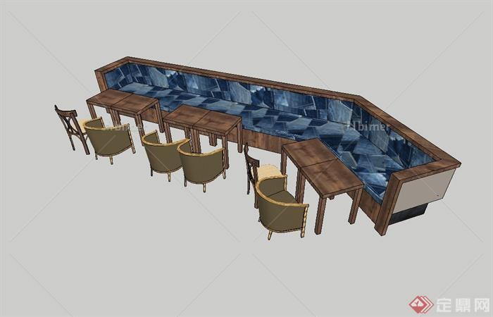 某现代餐饮空间餐桌椅组合设计su模型