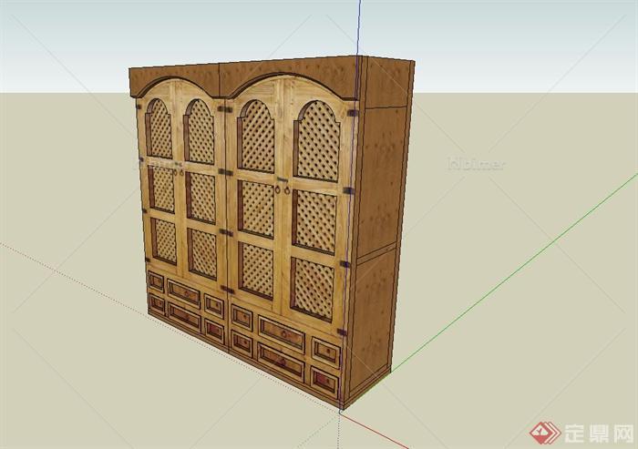 地中海风格木质衣柜设计su模型