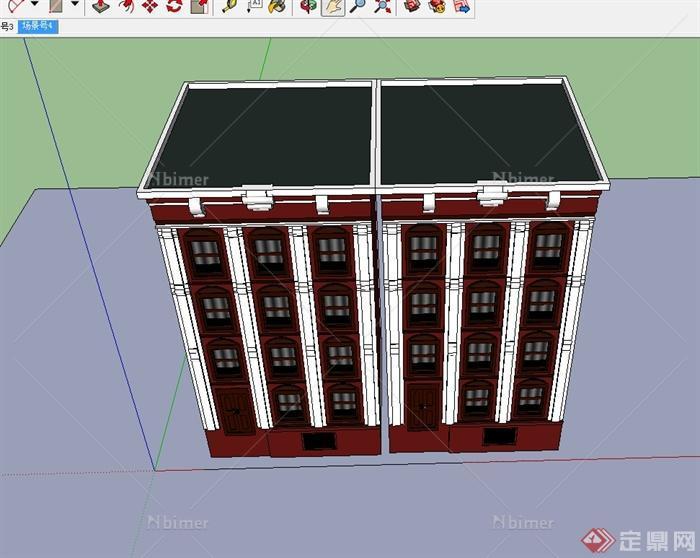 欧式多层公寓建筑楼设计su模型[原创]