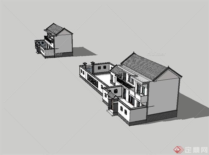 中国现代中式风格多层民居建筑楼su模型[原创]