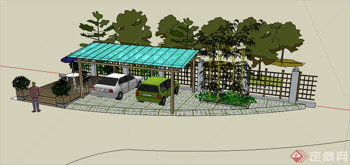 某现代风格车库停车场景观设计SU模型