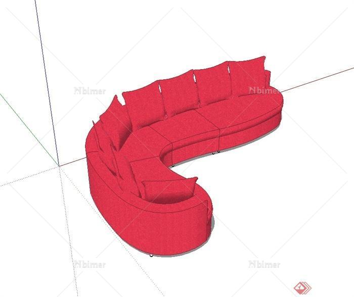现代风格详细精致红色沙发设计SU模型[原创]